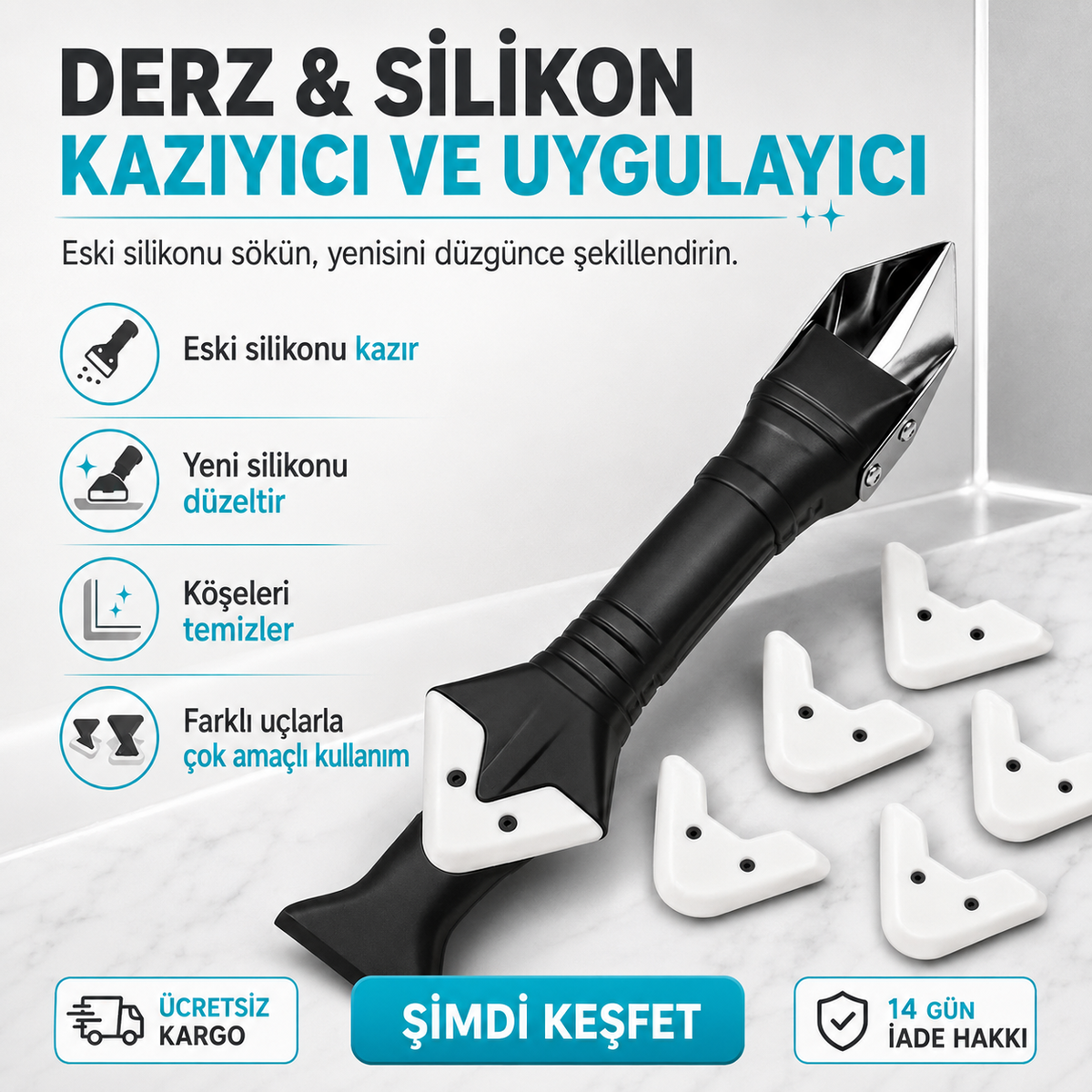 Derz Clean™ Derz & Silikon Kazıyıcı ve Uygulayıcı Seti