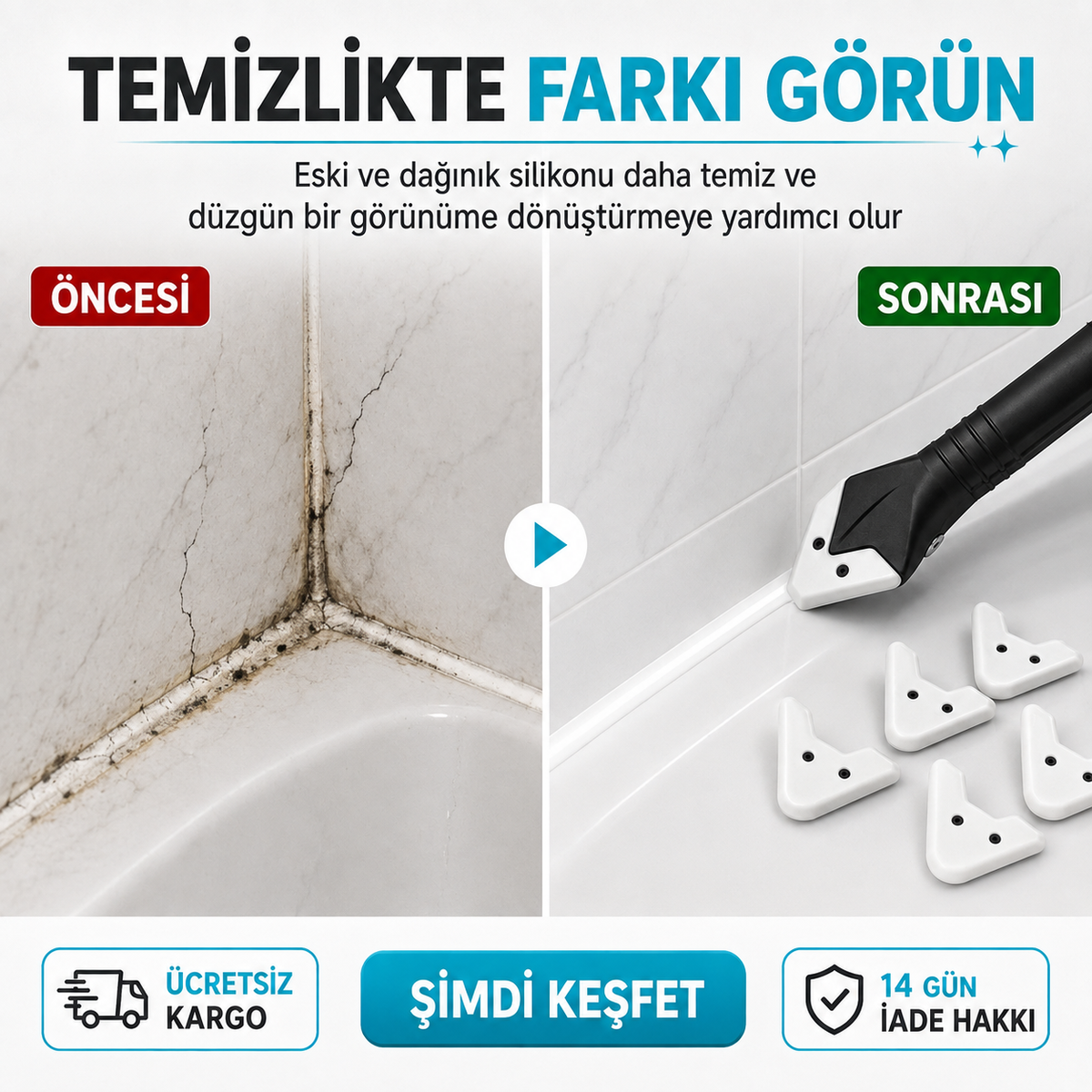 Derz Clean™ Derz & Silikon Kazıyıcı ve Uygulayıcı Seti