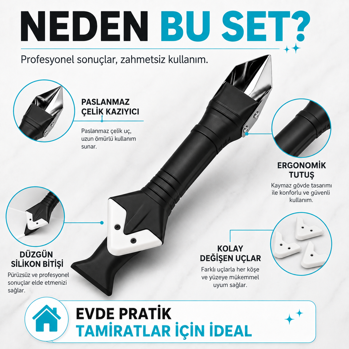 Derz Clean™ Derz & Silikon Kazıyıcı ve Uygulayıcı Seti