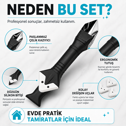 Derz Clean™ Derz & Silikon Kazıyıcı ve Uygulayıcı Seti