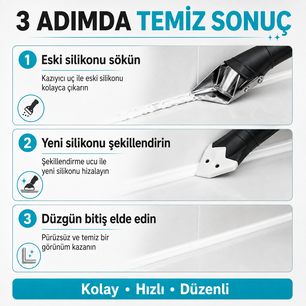 Derz Clean™ Derz & Silikon Kazıyıcı ve Uygulayıcı Seti